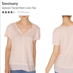 SANCTUARY Light Pink Tiered Hem Linen Tee L